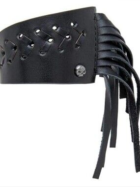 Harley Davison leather fringe Dreamroll cuff bracelet